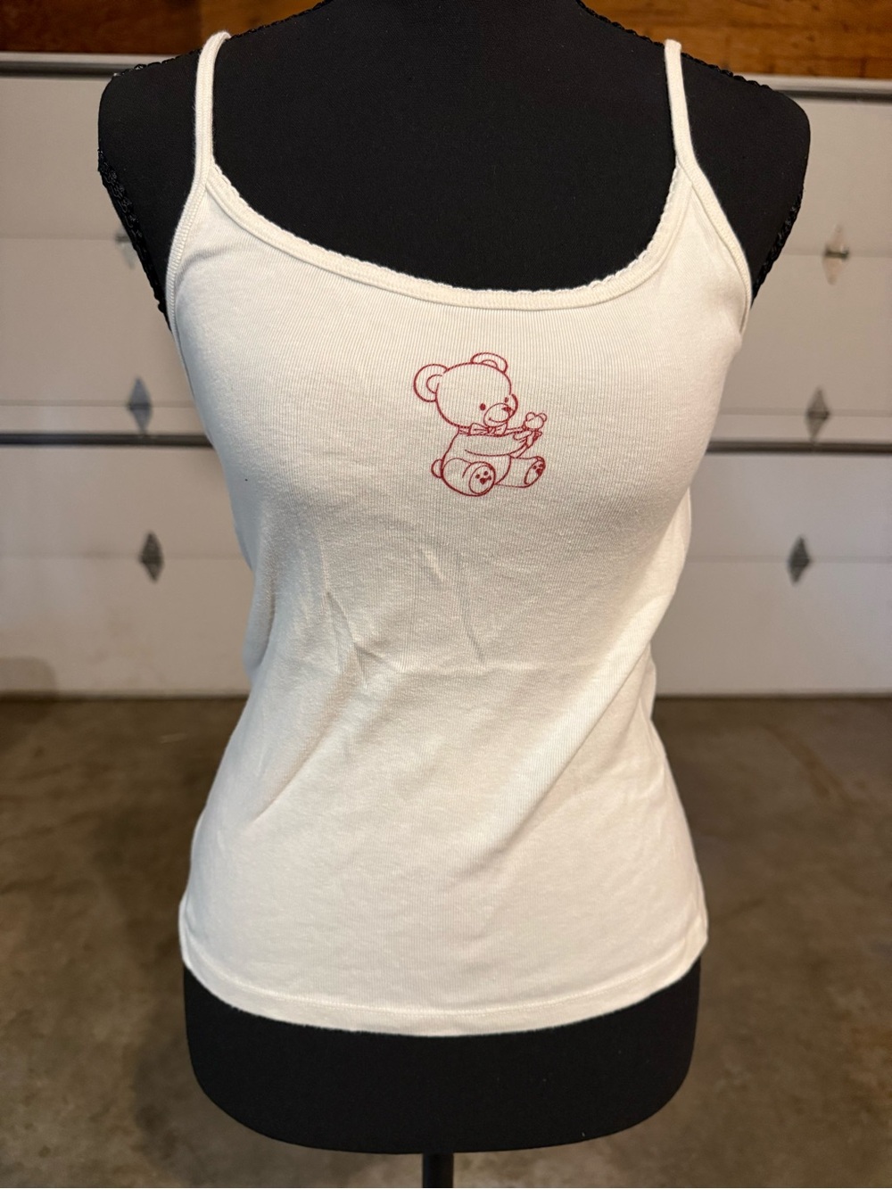 PacSun White Spaghetti Strap Tank with Red Teddy Graphic